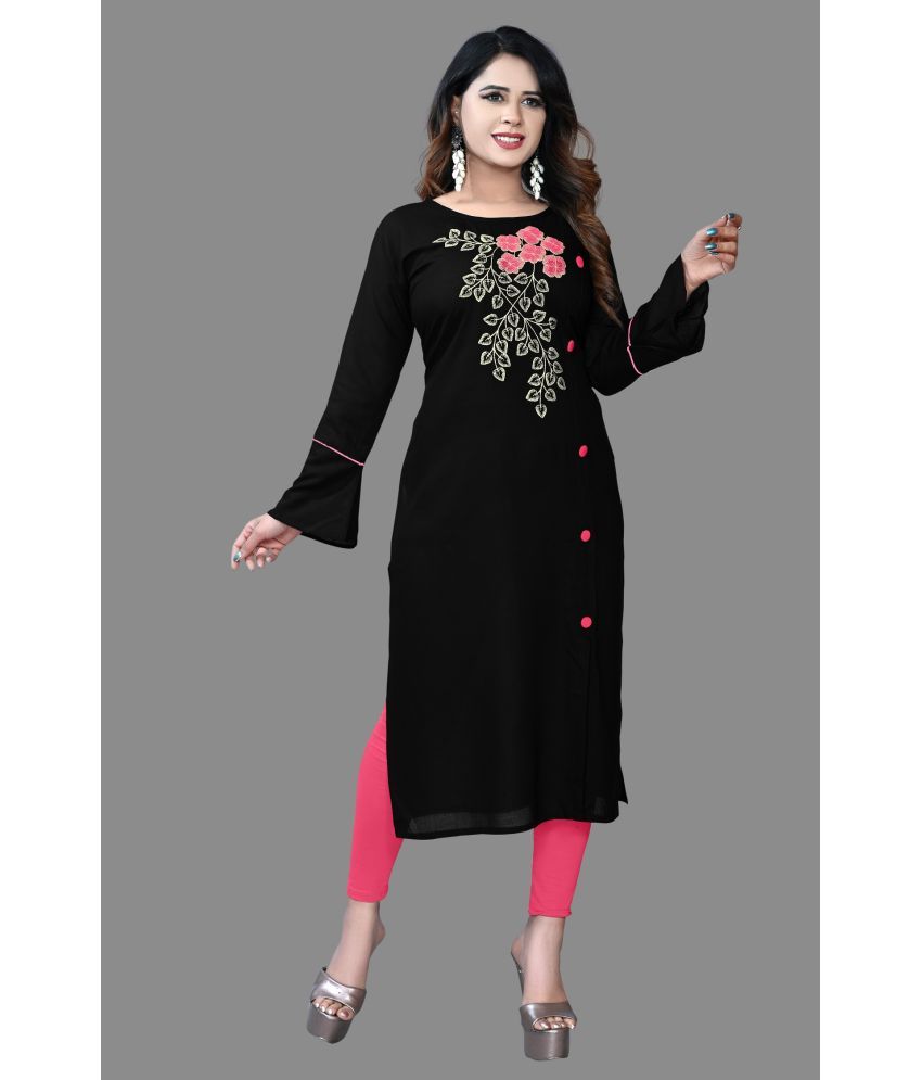     			HAYA - Black Rayon Women's Front Slit Kurti ( Pack of 1 )