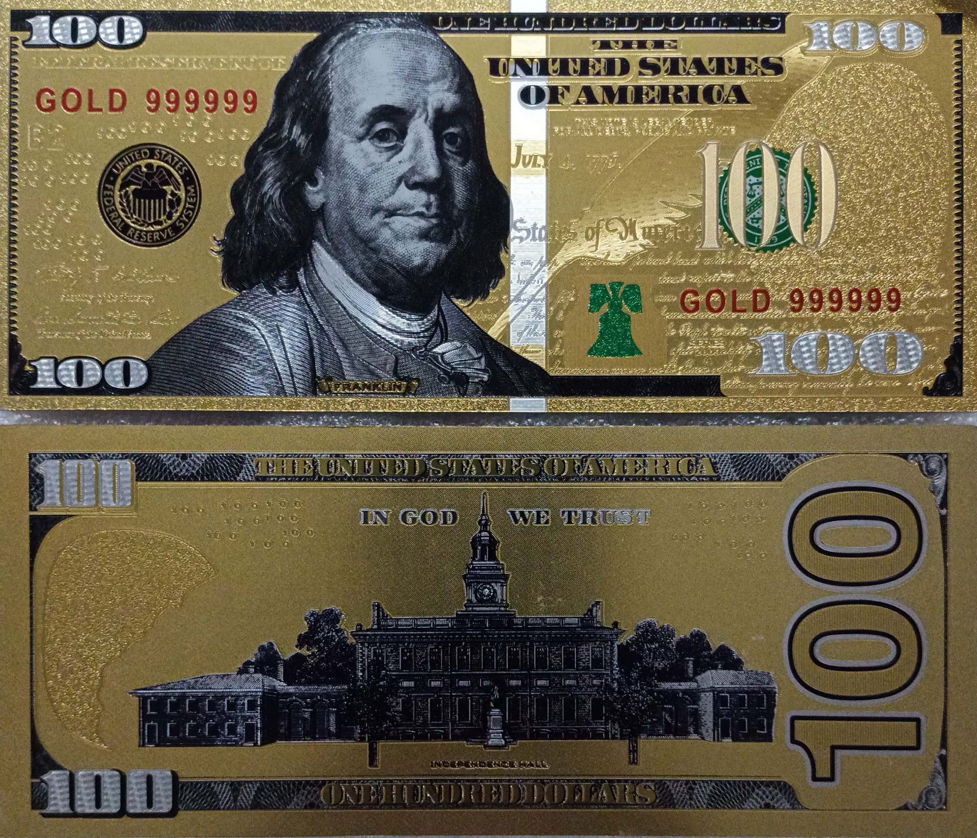     			Hop n Shop - New 100 US Dollar Bill 24Kt Gold Plated 1 Paper currency & Bank notes