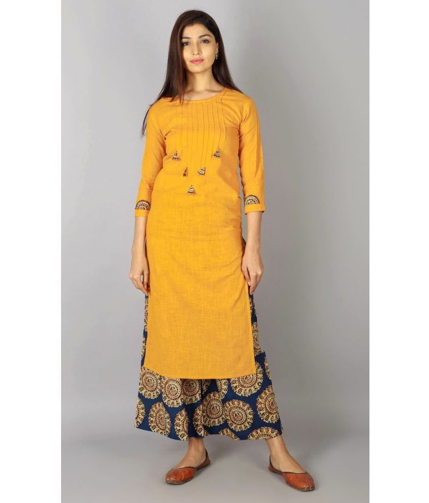     			JAIPUR VASTRA - Mustard Straight Cotton Blend Women's Stitched Salwar Suit ( Pack of 1 )