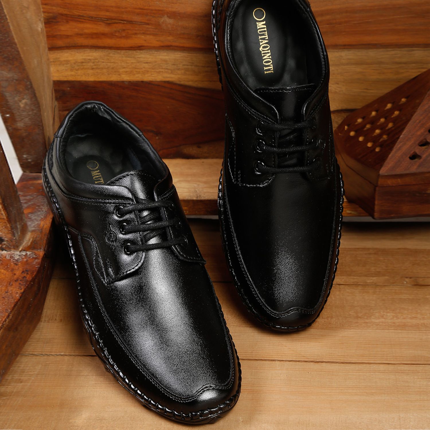     			MUTAQINOTI - Black Men's Derby Formal Shoes