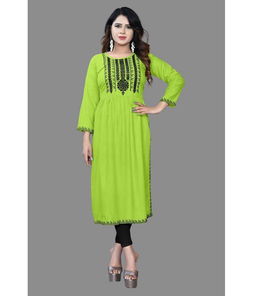     			haya fashion - Lime Green Rayon Women's Straight Kurti ( Pack of 1 )