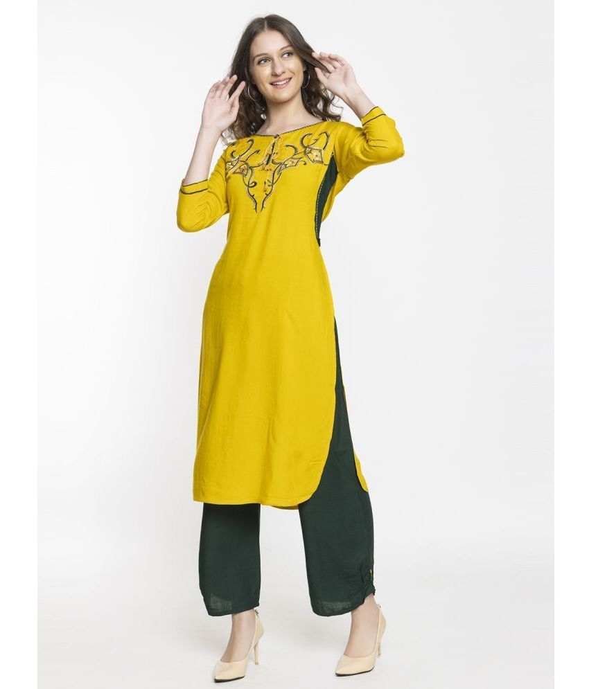     			ELTHIA - Yellow Rayon Women's Straight Kurti ( Pack of 1 )