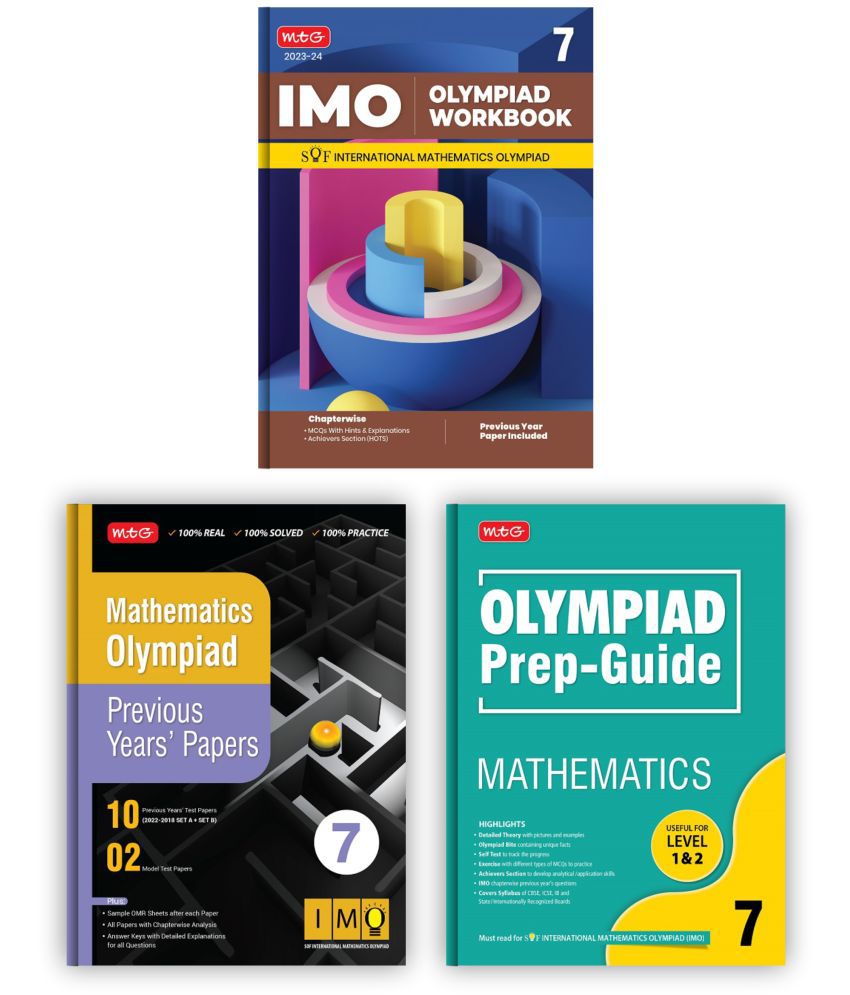     			MTG International Mathematics Olympiad (IMO) Workbook, Prep-Guide & Previous Years Papers with Self Test Paper Class 7 - SOF Olympiad Books For 2023-24 Exam (Set of 3 Books)
