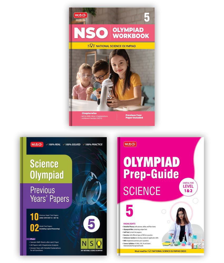     			MTG National Science Olympiad (NSO) Workbook, Prep-Guide & Previous Years Papers with Self Test Paper Class 5 - SOF Olympiad Books For 2023-24 Exam (Set of 3 Books)