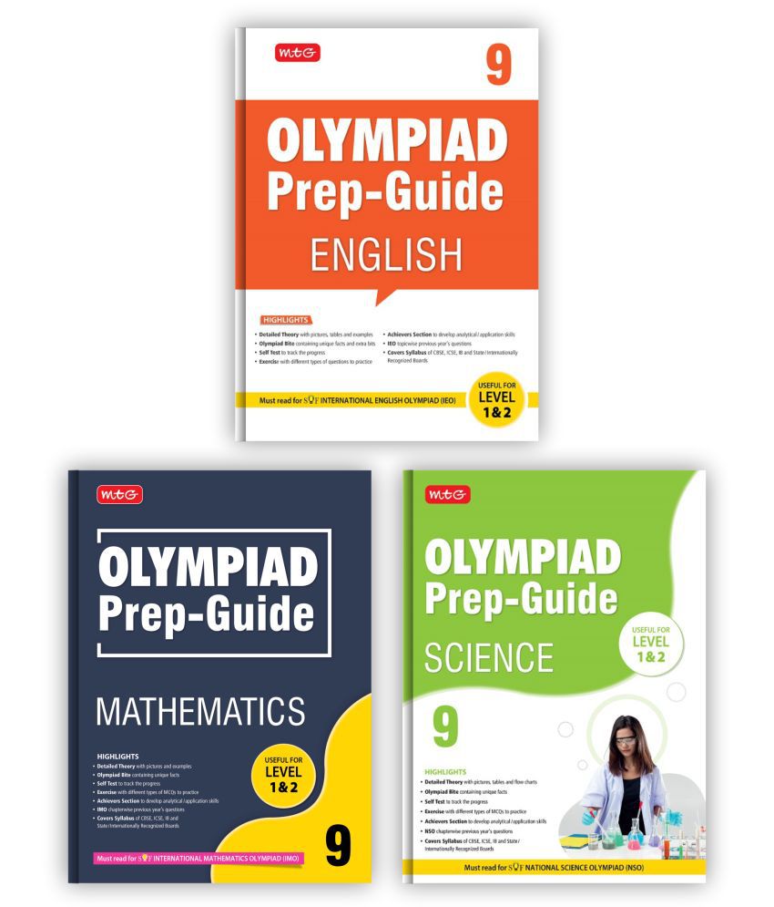     			MTG Olympiad Prep-Guide Class 9 - Achievers Section with IMO-NSO-IEO Chapterwise Previous Year Question Paper For SOF 2023-24 Exam, Set of 3 Books (Mathematics, Science, English)