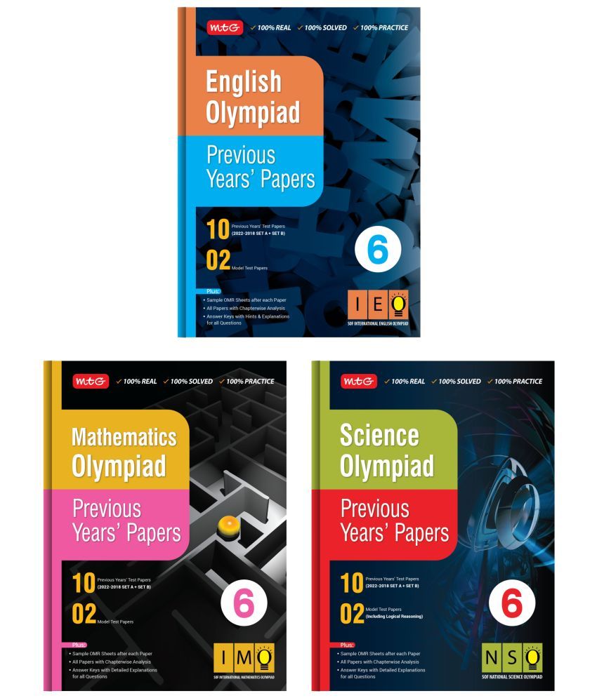     			MTG Olympiad Previous Years Papers with Mock Test Papers Class 6 - SOF IMO, NSO, IEO Olympiad Books For 2023-24 Exam (Set of 3 Books) | Sample OMR Sheet with Chapterwise Analysis