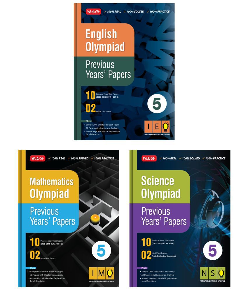     			MTG Olympiad Previous Years Papers with Mock Test Papers Class 5 - SOF IMO, NSO, IEO Olympiad Books For 2023-24 Exam (Set of 3 Books) | Sample OMR Sheet with Chapterwise Analysis