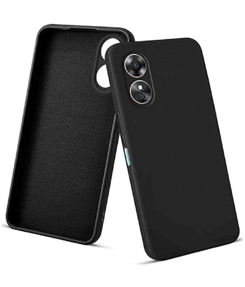     			Case Vault Covers - Black Silicon Plain Cases Compatible For Oppo A17 ( Pack of 1 )