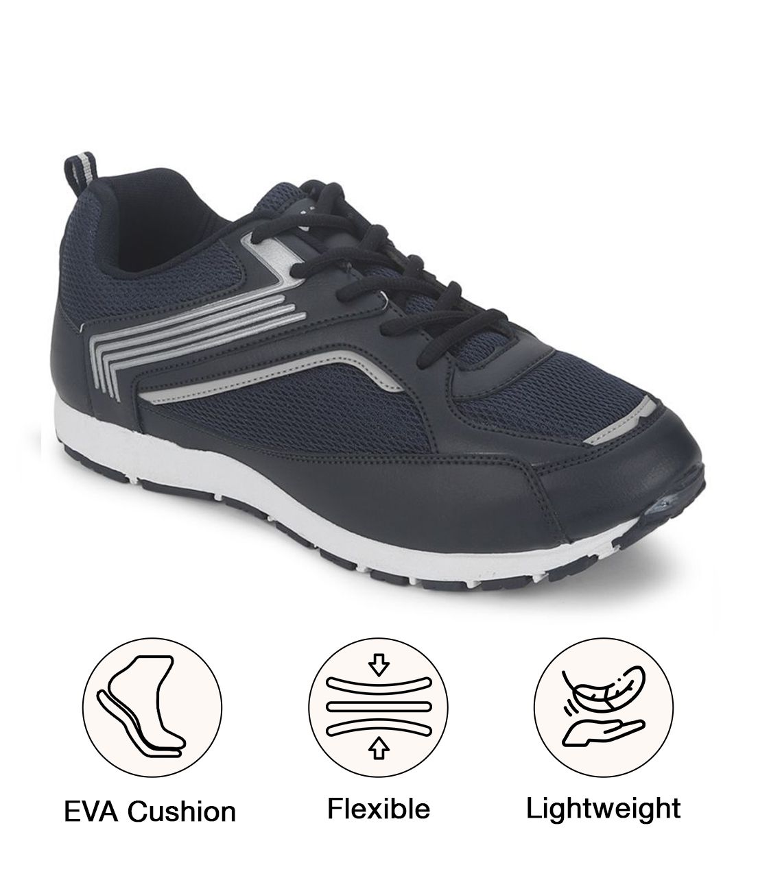     			UrbanMark Men Breathable Embossed Panel Lace-Up Sneaker Running Walking Shoes-Navy