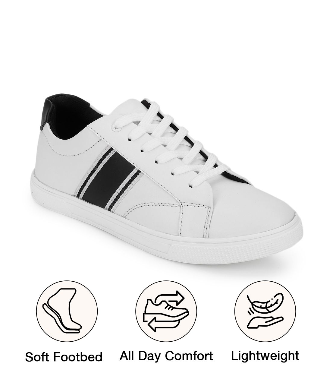     			UrbanMark Men Low Top With Striped Casual Sneakers- White