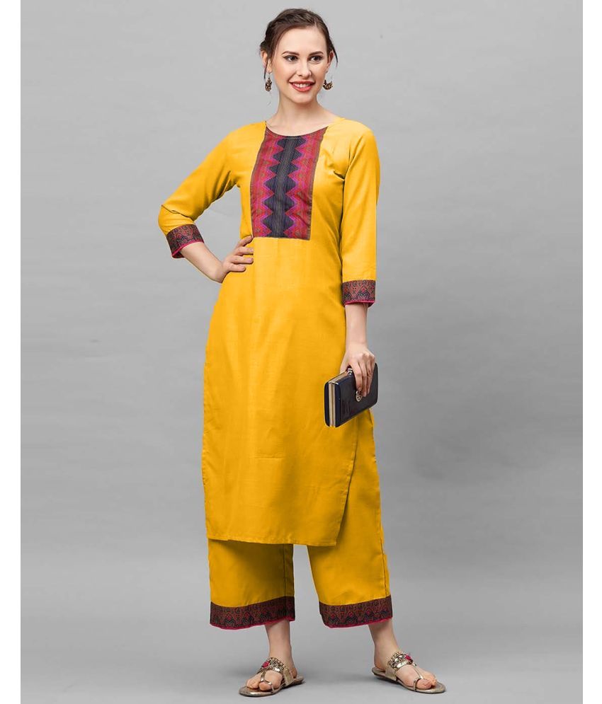     			Estela - Yellow Straight Cotton Women's Stitched Salwar Suit ( Pack of 1 )