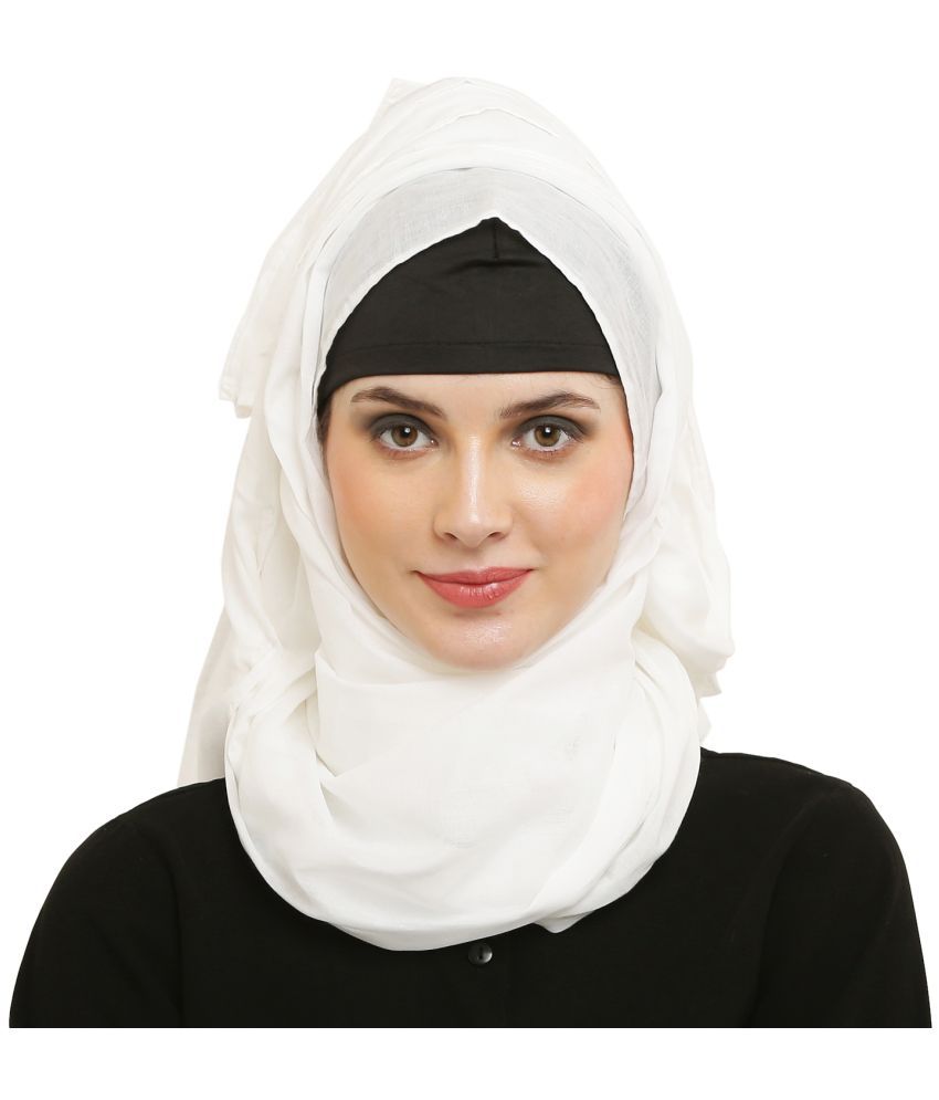     			Evelia White Cotton Stitched Hijab - Single