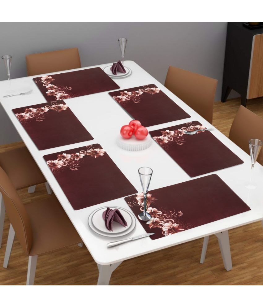     			HOMETALES PVC Floral Rectangle Table Mats (45 cm x 30 cm) Pack of 6 - Brown