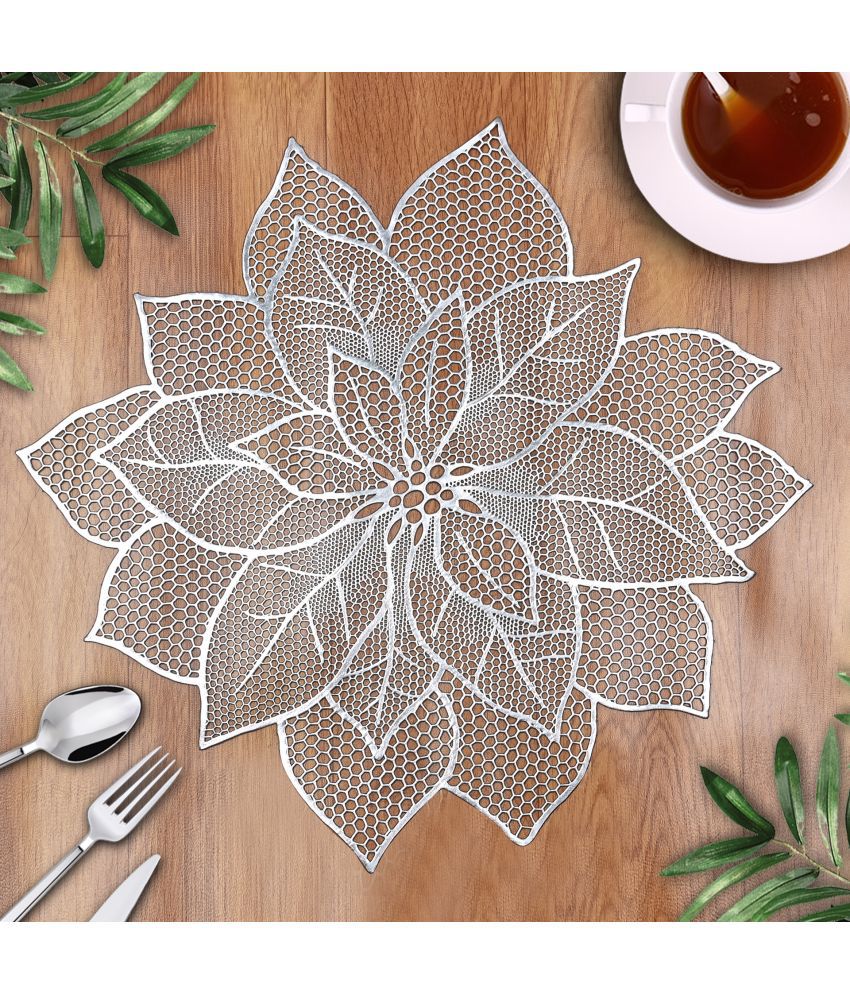     			HOMETALES PVC Floral Square Table Mats (48 cm x 48 cm) Pack of 2 - Silver