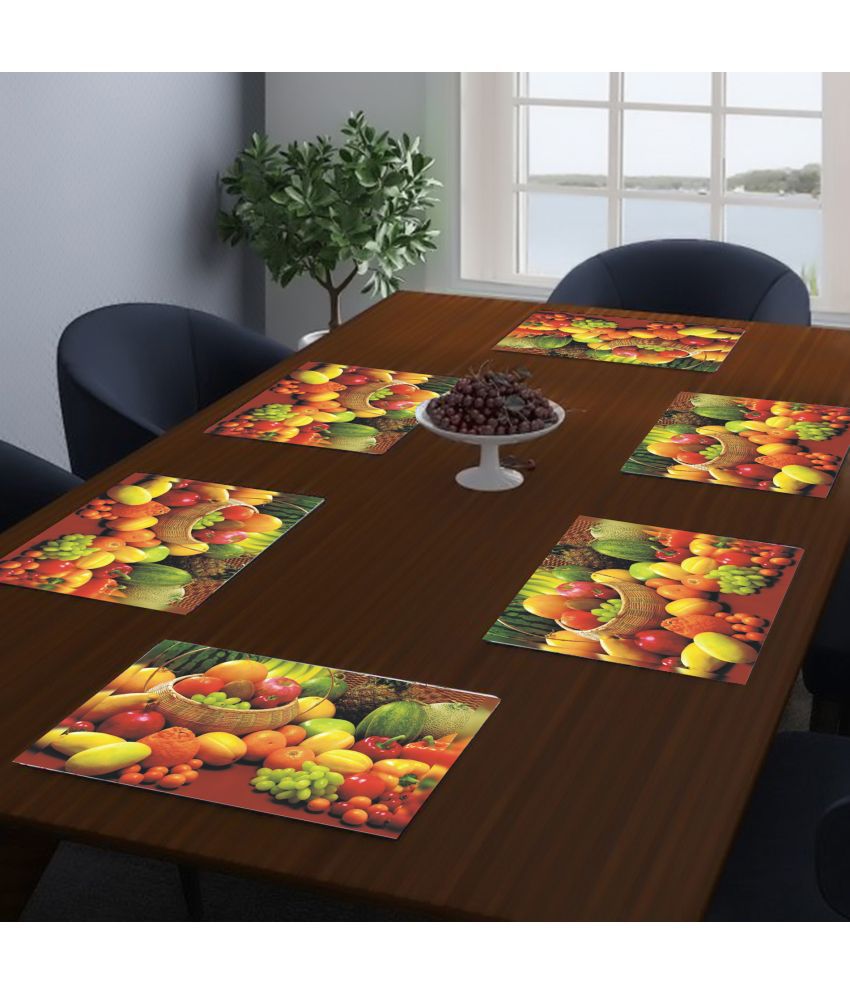     			HOMETALES PVC Graphic Rectangle Table Mats (44 cm x 29 cm) Pack of 6 - Multi