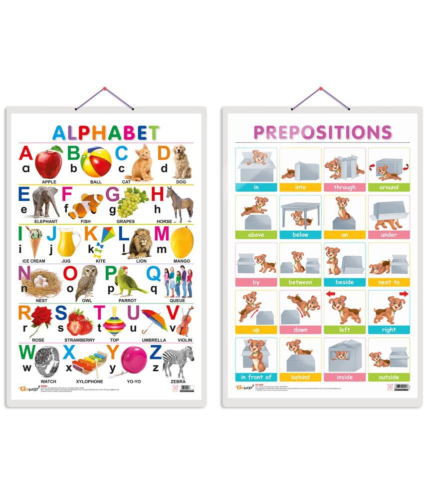     			Set of 2 Alphabet and PREPOSITIONS Early Learning Educational Charts for Kids | 20"X30" inch |Non-Tearable and Waterproof | Double Sided Laminated | Perfect for Homeschooling, Kindergarten and Nursery Students