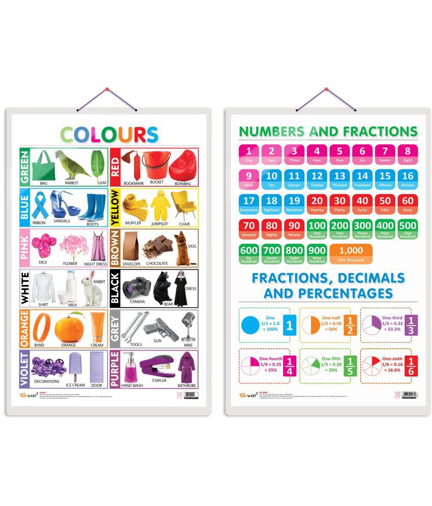    			Set of 2 Colours and NUMBERS AND FRACTIONS Early Learning Educational Charts for Kids | 20"X30" inch |Non-Tearable and Waterproof | Double Sided Laminated | Perfect for Homeschooling, Kindergarten and Nursery Students