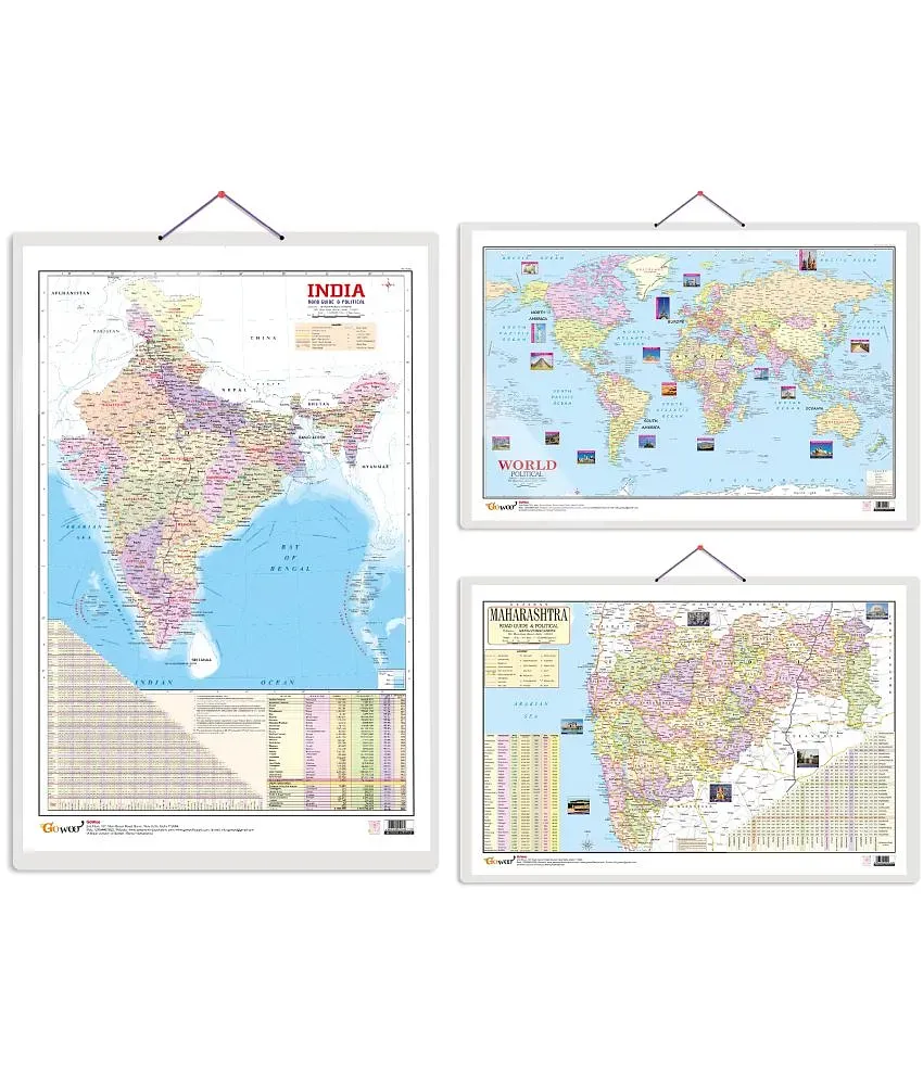 Combo pack of India and world Laminated maps 12 x 18 inchs