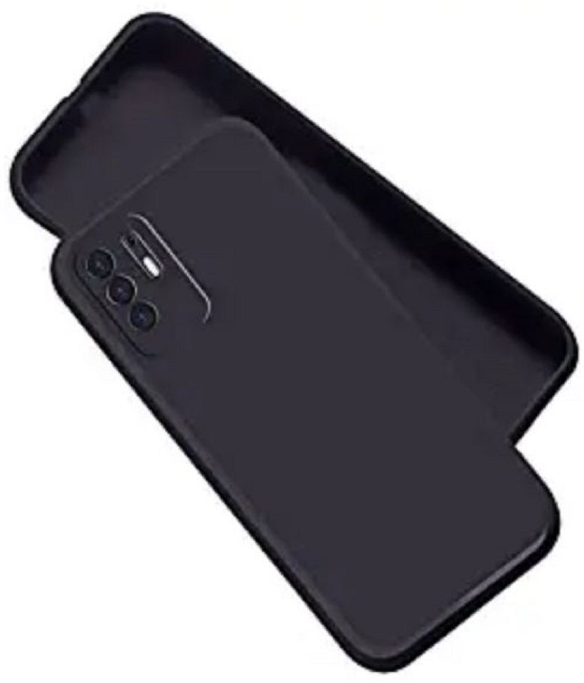     			Case Vault Covers - Black Silicon Plain Cases Compatible For Oppo F19 Pro ( Pack of 1 )