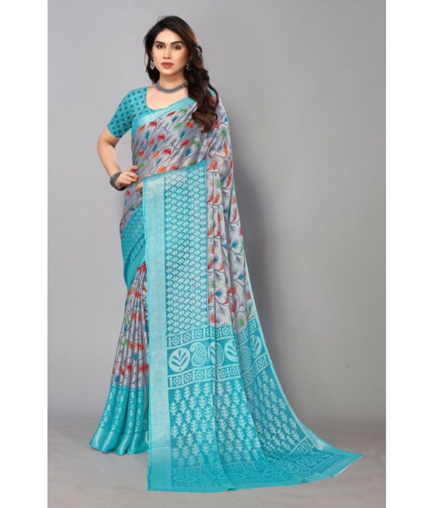     			FABMORA - Grey Brasso Saree With Blouse Piece ( Pack of 1 )