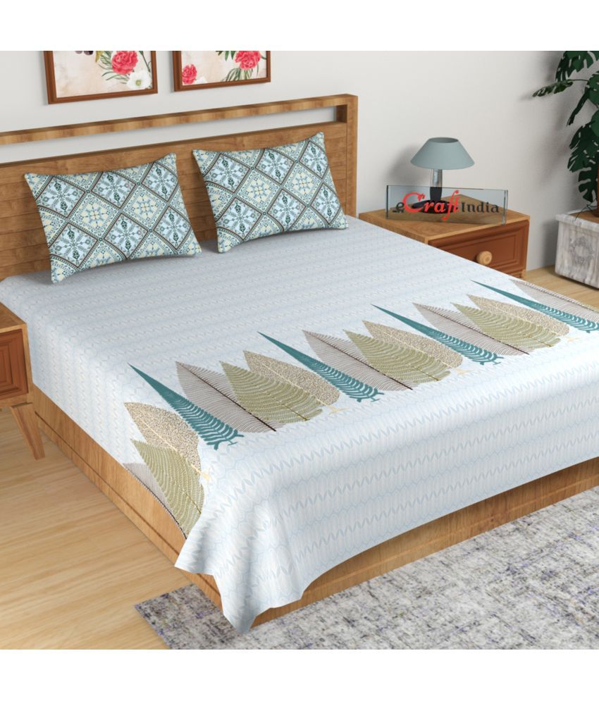     			Idalia Home Cotton Abstract Double Bedsheet with 2 Pillow Covers - Blue