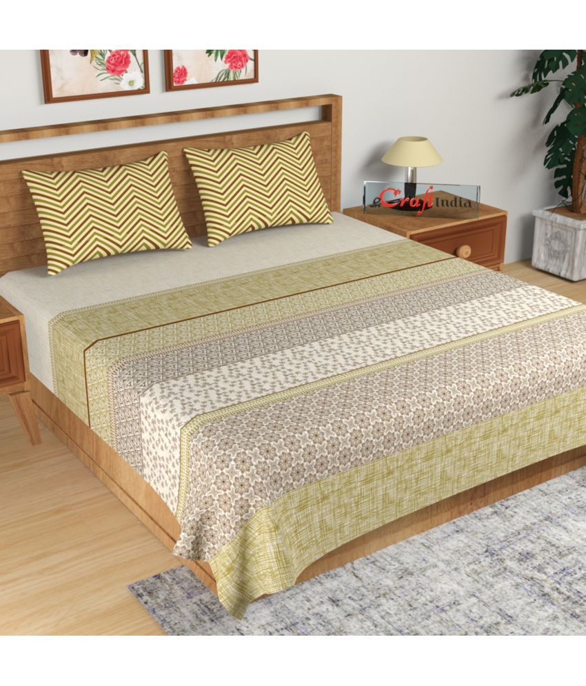     			Idalia Home Cotton Abstract Double Bedsheet with 2 Pillow Covers - Beige