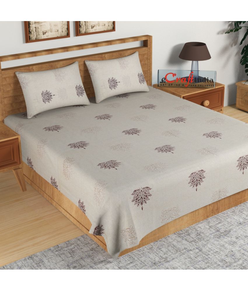     			Idalia Home Cotton Floral Double Bedsheet with 2 Pillow Covers - Beige