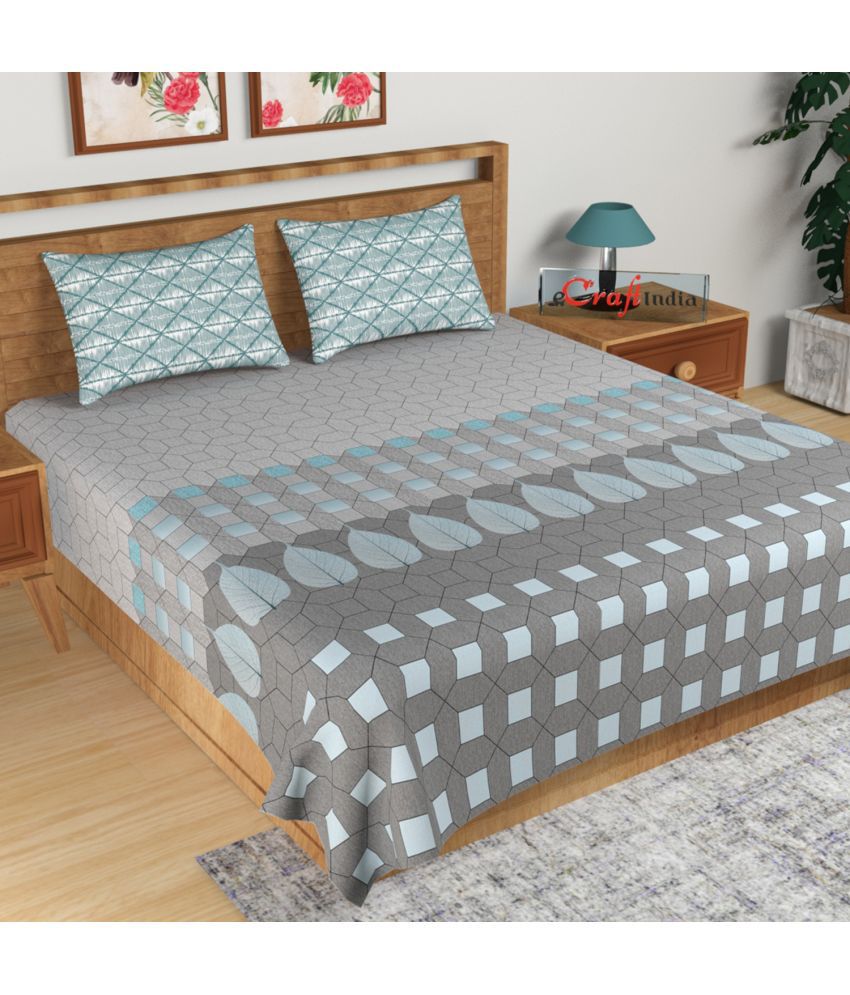    			Idalia Home Cotton Geometric Double Bedsheet with 2 Pillow Covers - Blue