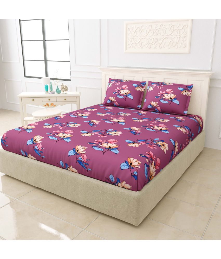     			Idalia Home Glace Cotton Floral Double Bedsheet with 2 Pillow Covers - Pink