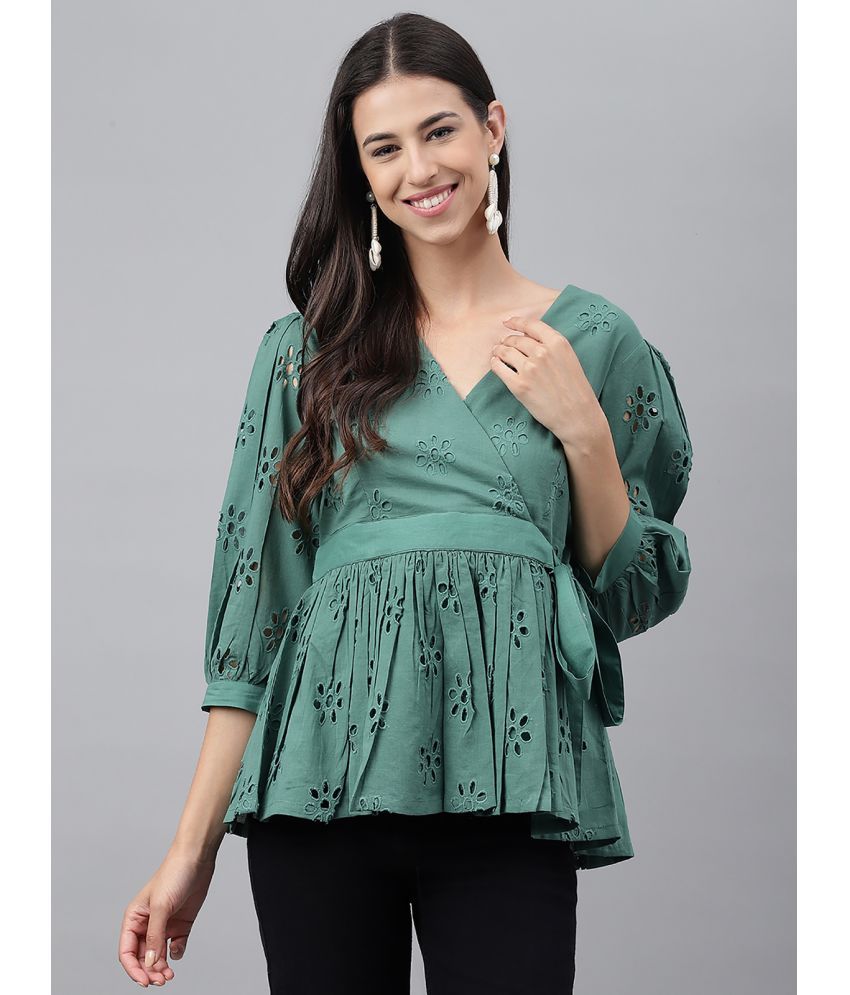     			Janasya - Green Cotton Women's Wrap Top ( Pack of 1 )