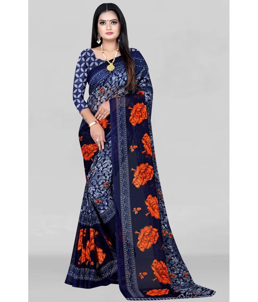     			LEELAVATI - Blue Georgette Saree With Blouse Piece ( Pack of 1 )