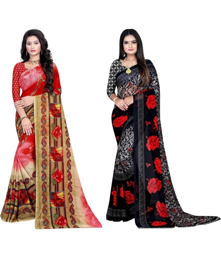     			LEELAVATI - Multicolor Georgette Saree With Blouse Piece ( Pack of 2 )