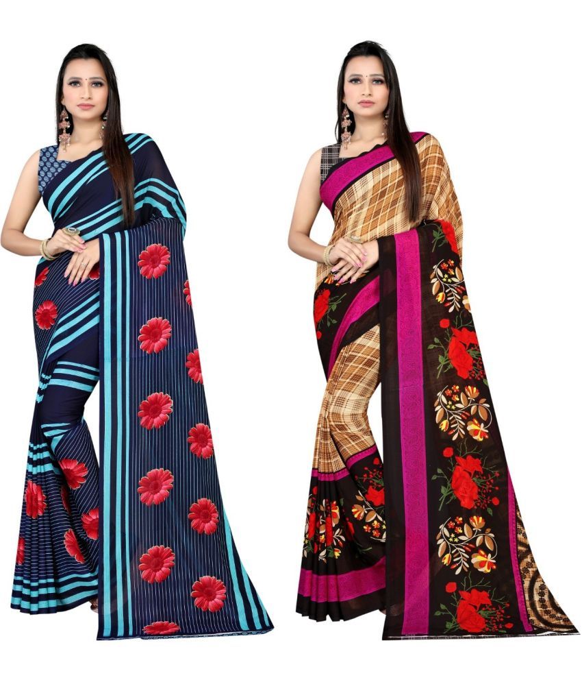     			LEELAVATI - Multicolor Georgette Saree With Blouse Piece ( Pack of 2 )