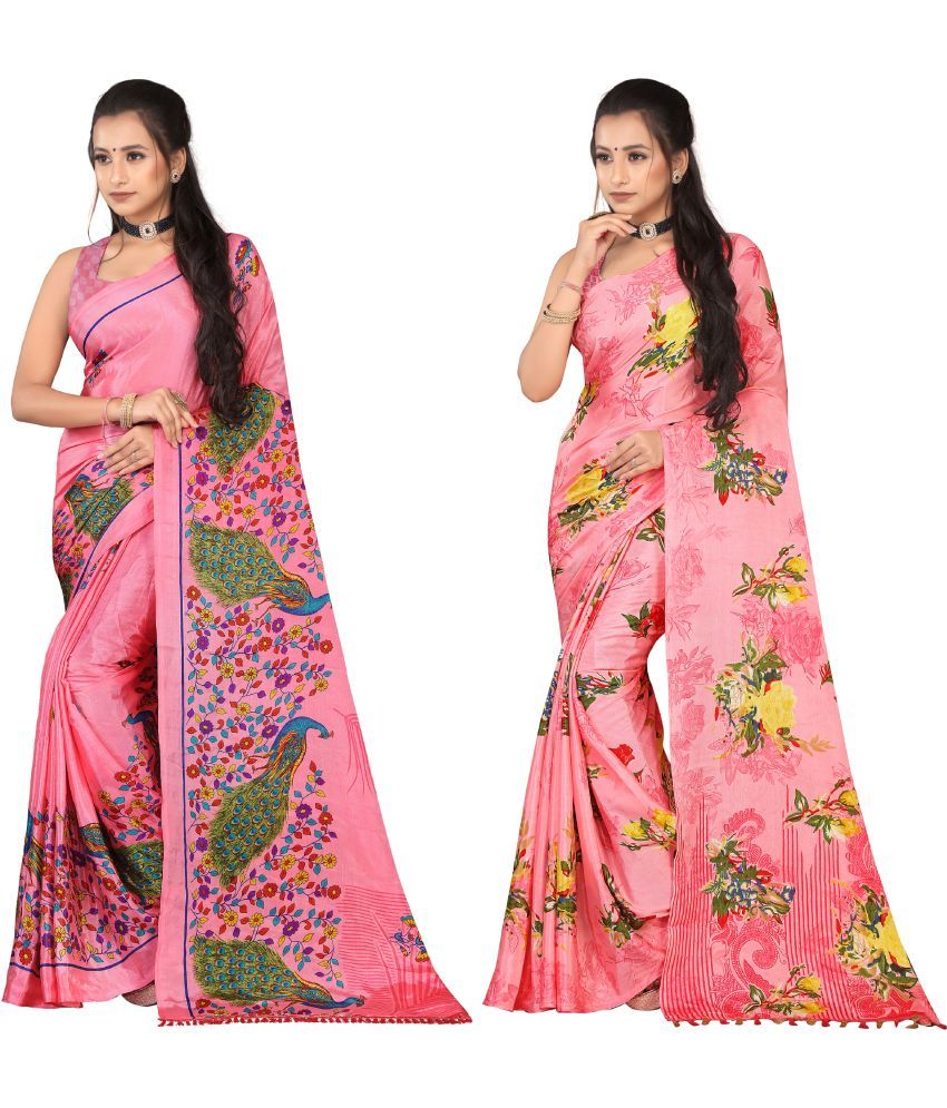     			LEELAVATI - Pink Crepe Saree With Blouse Piece ( Pack of 2 )