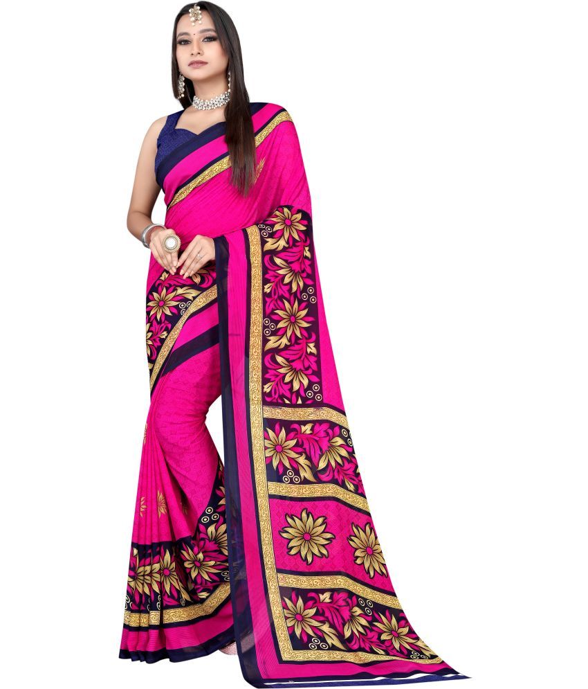     			LEELAVATI - Pink Georgette Saree With Blouse Piece ( Pack of 1 )