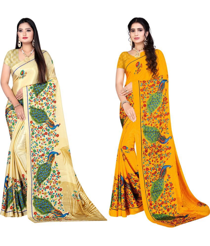     			LEELAVATI - Yellow Crepe Saree With Blouse Piece ( Pack of 2 )