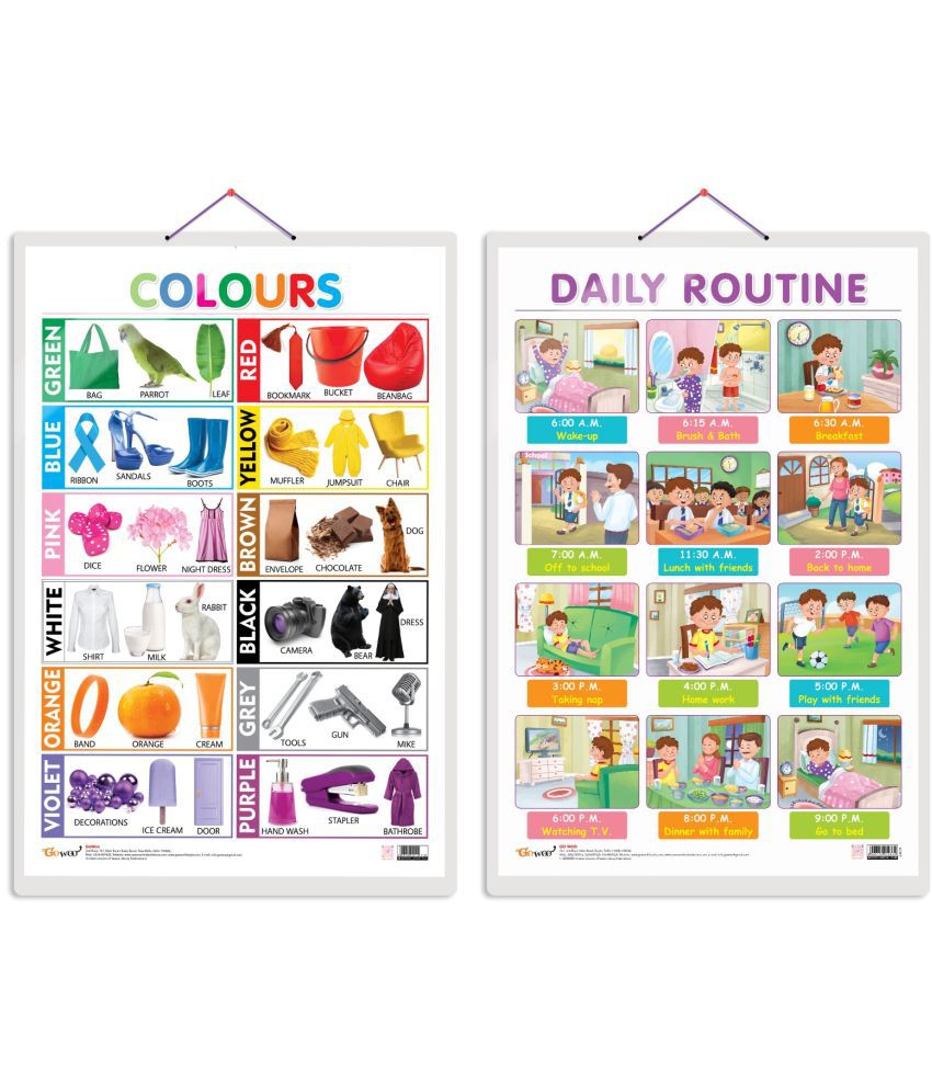     			Set of 2 Colours and DAILY ROUTINE Early Learning Educational Charts for Kids | 20"X30" inch |Non-Tearable and Waterproof | Double Sided Laminated | Perfect for Homeschooling, Kindergarten and Nursery Students