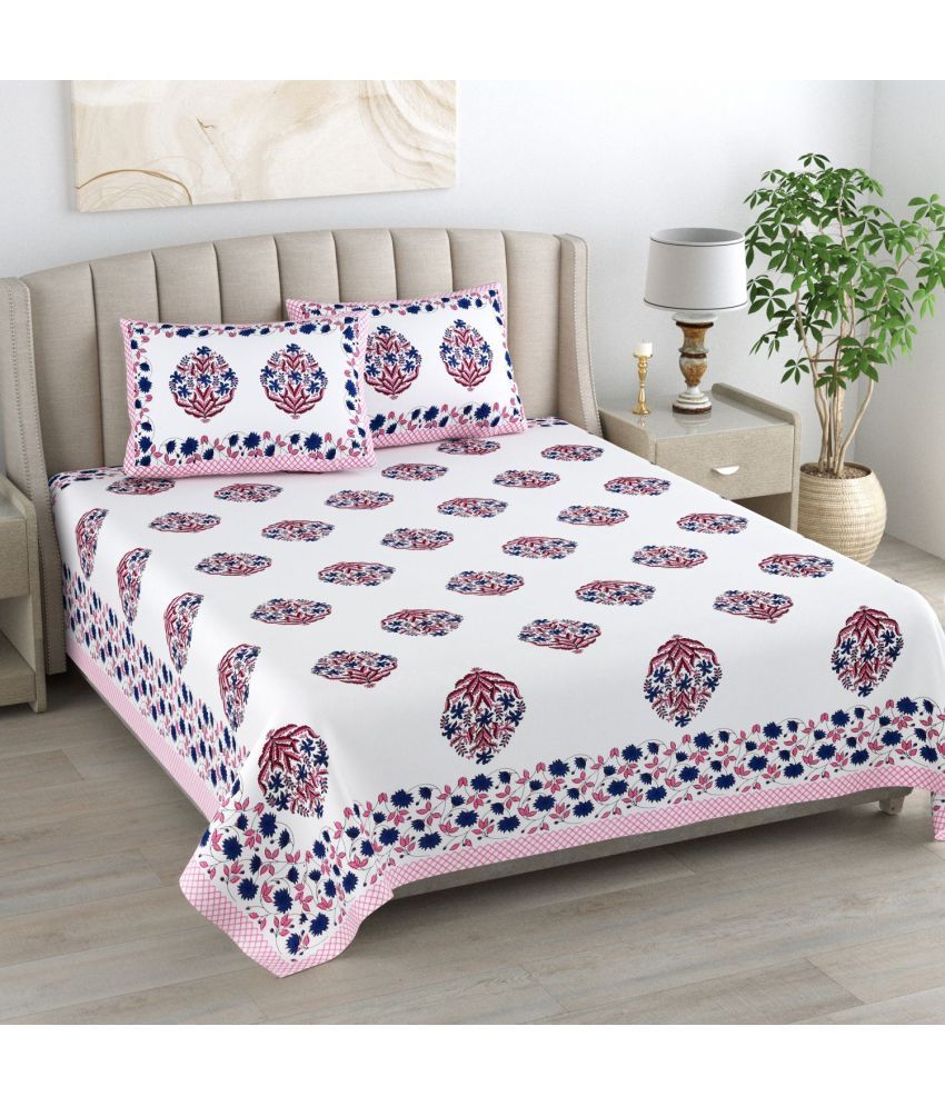     			Uniqchoice Cotton Floral King Size Bedsheet With 2 Pillow Covers - Pink