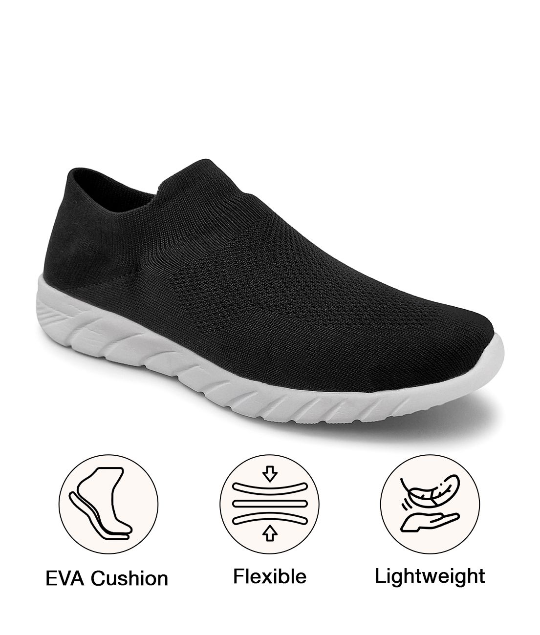 UrbanMark Men Casual Knitted Eva Slip-Ons Walking Sports Shoes- Black