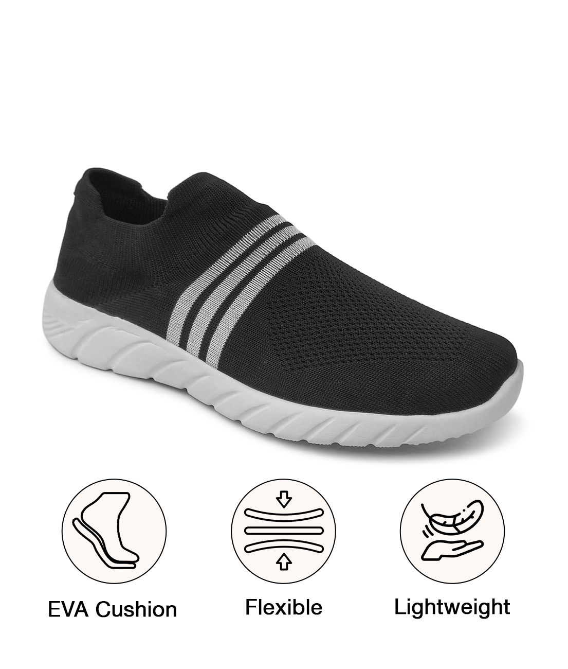 UrbanMark Men Comfortable Knitted Slip On Running & Gym Shoes- Black
