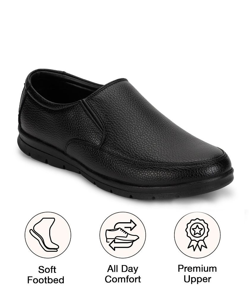 UrbanMark Men Comfortable Round-Toe Faux Leather Slip On Formal Shoes- Black - 8, Black