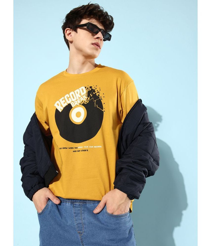     			Difference of Opinion Cotton Oversized Fit Printed Half Sleeves Men's T-Shirt - Mustard ( Pack of 1 )