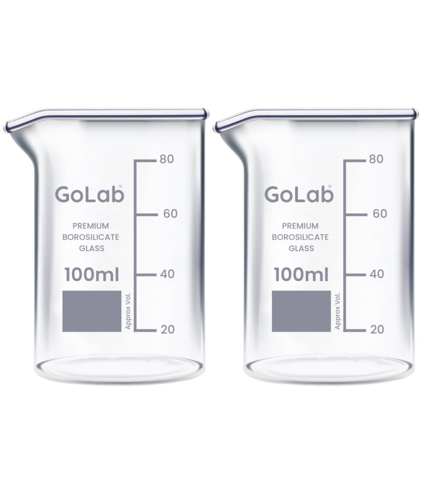     			GoLab Laboratory Premium Calibrated Borosilicate Glass Beaker with Graduation Marks and Spout 100ml (Pack of 2 Pcs)