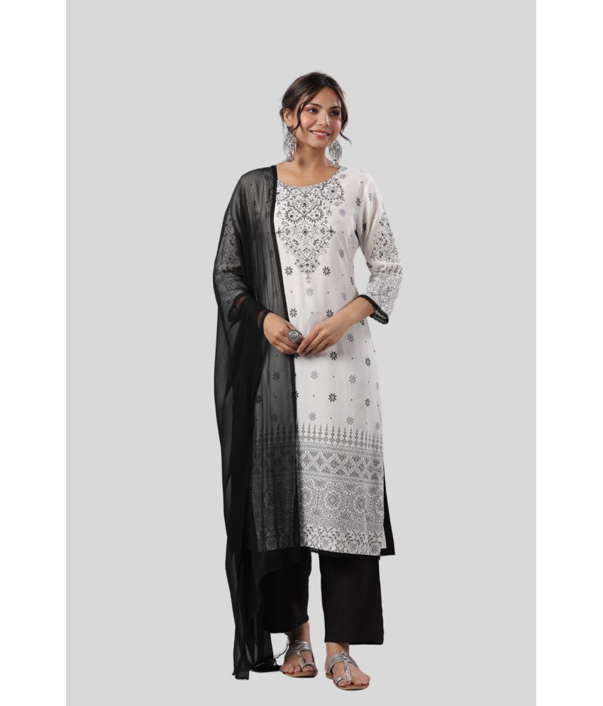     			Juniper - White Straight Rayon Women's Stitched Salwar Suit ( Pack of 1 )