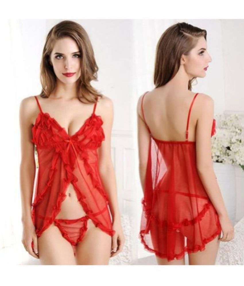     			Piquant - Red Net Women's Nightwear Baby Doll Dresses With Panty ( Pack of 1 )