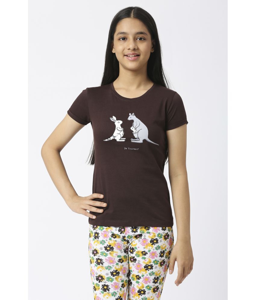     			Sini Mini - Brown 100% Cotton Girls T-Shirt ( Pack of 1 )