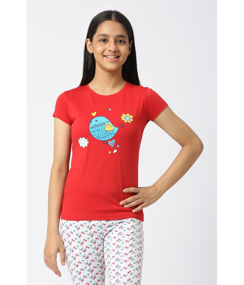     			Sini Mini - Red 100% Cotton Girls T-Shirt ( Pack of 1 )