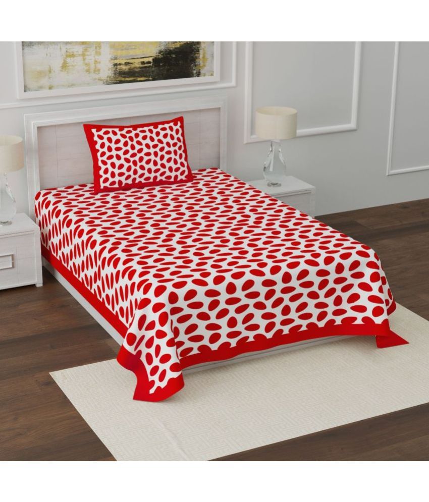     			Uniqchoice Cotton Abstract Single Bedsheet with 1 Pillow Cover - Red