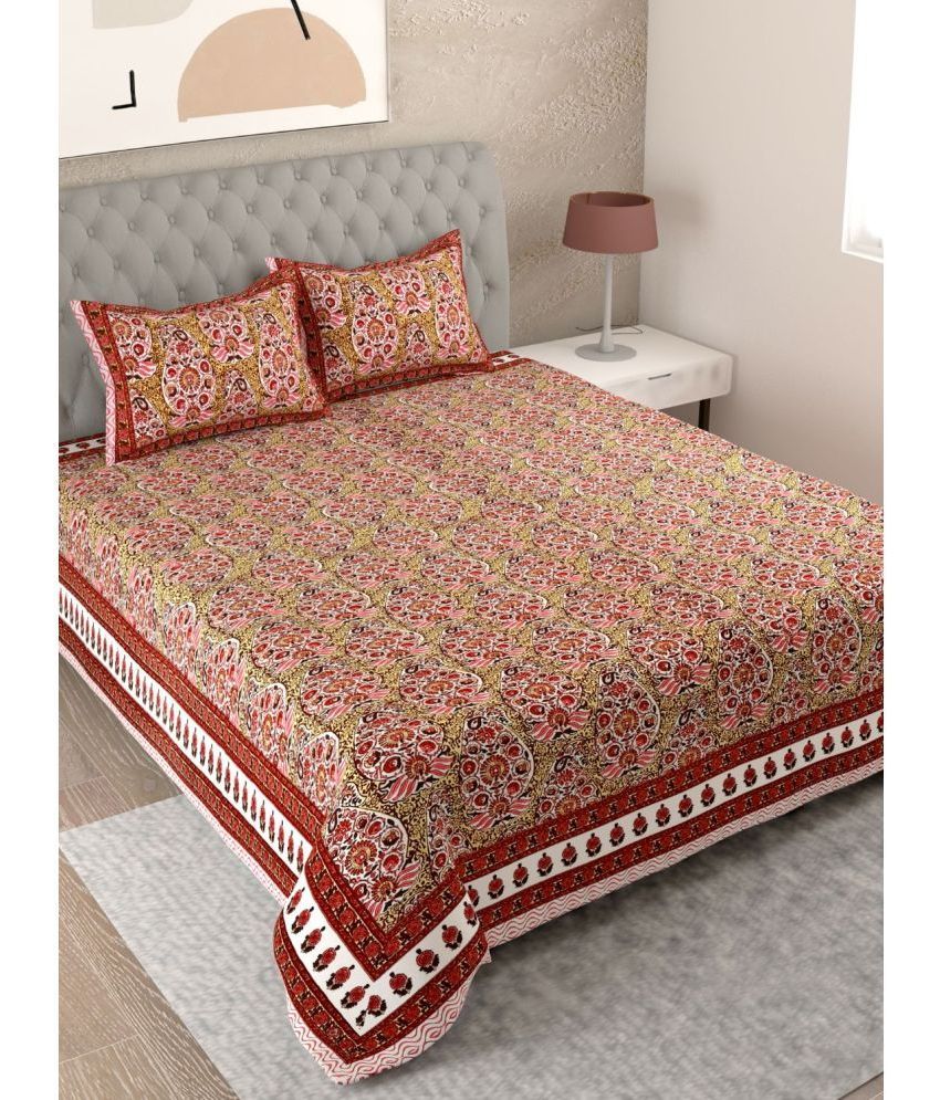     			Uniqchoice Cotton Ethnic King Size Bedsheet With 2 Pillow Covers - Maroon