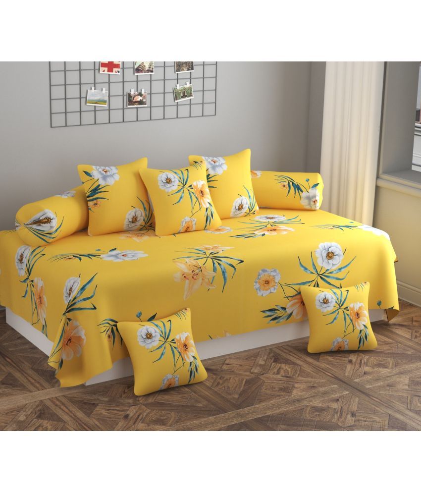     			Apala Microfibre Abstract Diwan Set 8 Pcs - Yellow